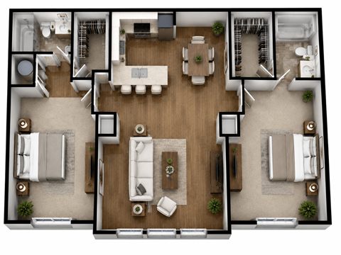 Floor plan for 2 beds, 2 baths, 868 sqft